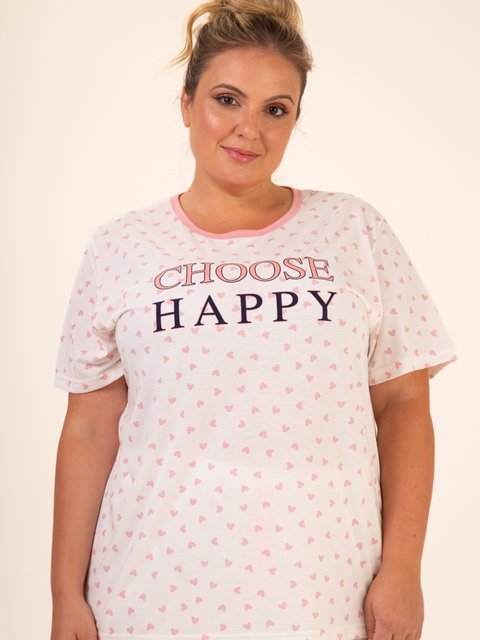 Pijama Feminino Plus Size Capri - Escolha Felicidade