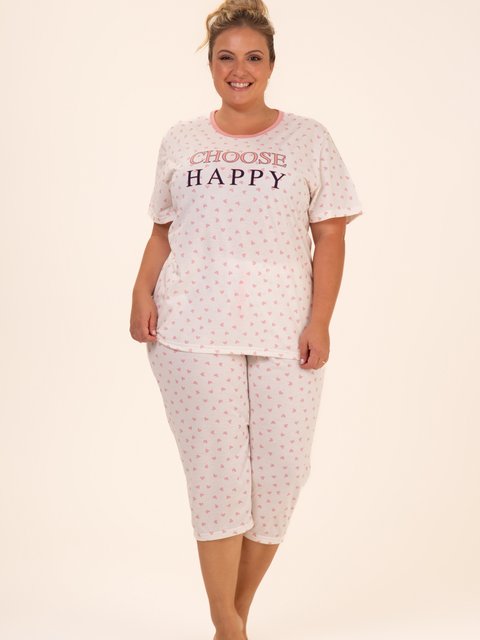 Pijama Feminino Plus Size Capri - Escolha Felicidade