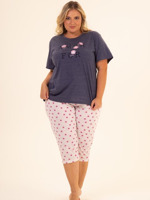 Pijama Feminino Plus Size Capri - Floresça