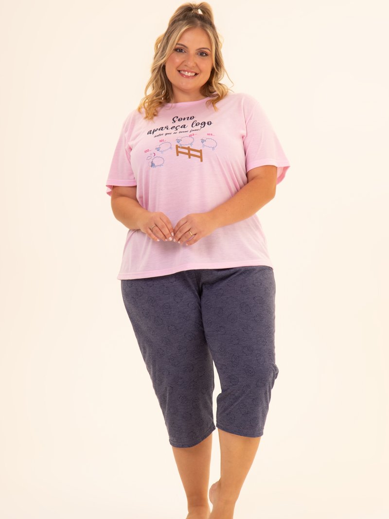 Pijama Feminino Plus Size Capri - Sono Apareça Logo