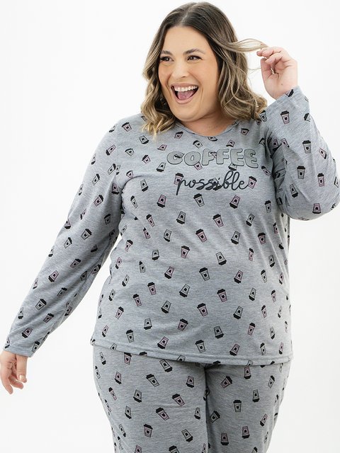 Pijama Feminino Plus Size de Inverno - Compartilhe a Felicidade