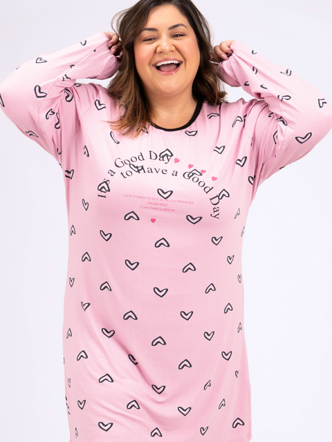 Camisola Plus Size Manga Longa - Escute Seu Coração 
