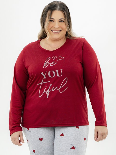 Pijama Feminino Plus Size de Inverno - Escolha com o Coração