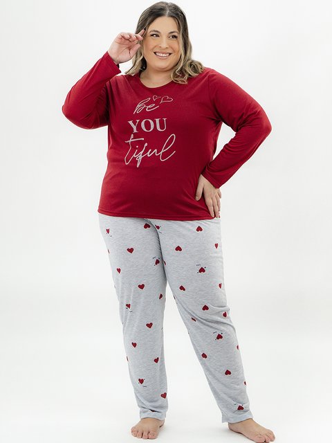Pijama Feminino Plus Size de Inverno - Escolha com o Coração
