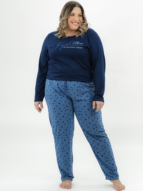 Pijama Feminino Plus Size de Inverno - Floresça com Amor