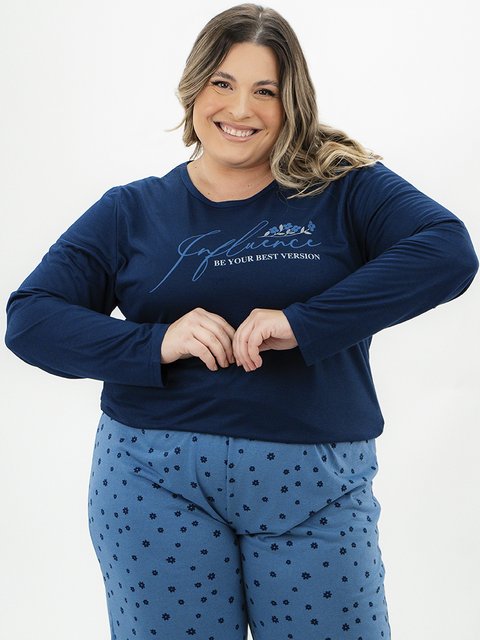 Pijama Feminino Plus Size de Inverno - Floresça com Amor