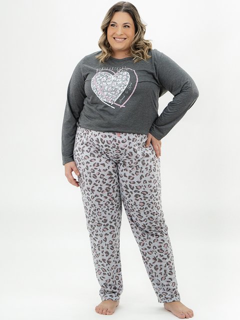 Pijama Feminino Plus Size de Inverno - Confie no Seu Coração