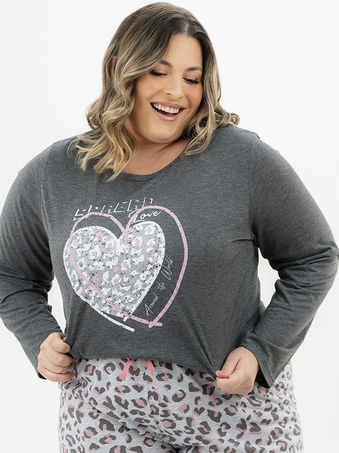 Pijama Feminino Plus Size de Inverno - Confie no Seu Coração