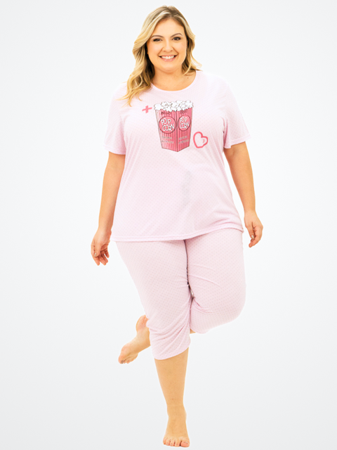 Pijama Feminino Plus Size Capri - Popcorn