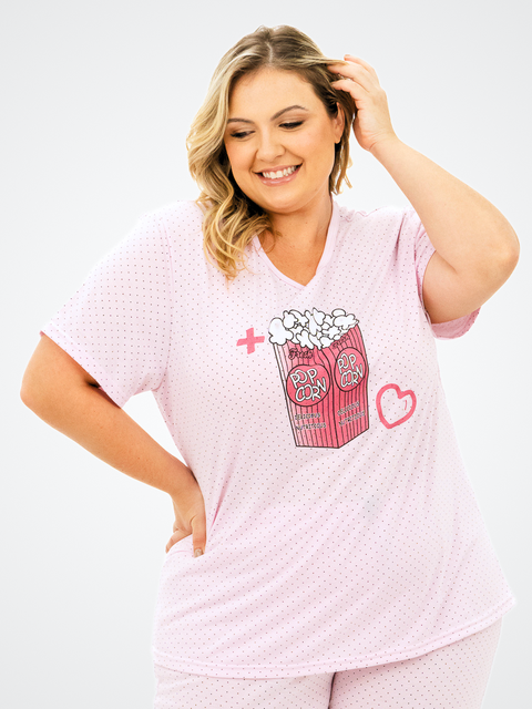 Pijama Feminino Plus Size Capri - Popcorn