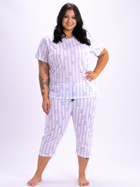 Pijama Feminino Plus Size Capri - Gatinhos Azul