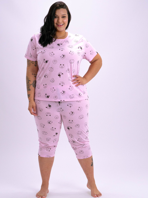Pijama Feminino Plus Size Capri - Pets