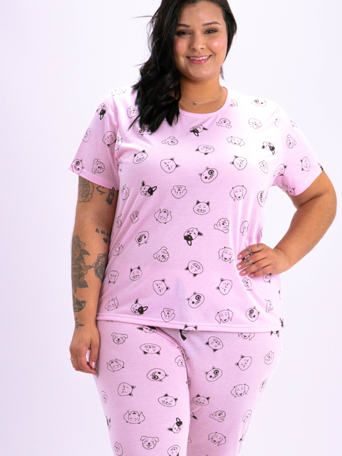 Pijama Feminino Plus Size Capri - Pets