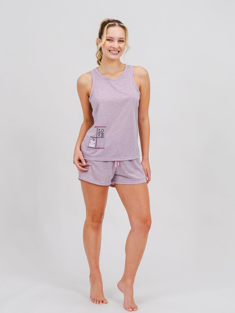 Pijama Feminino Regata - Gato na Janela