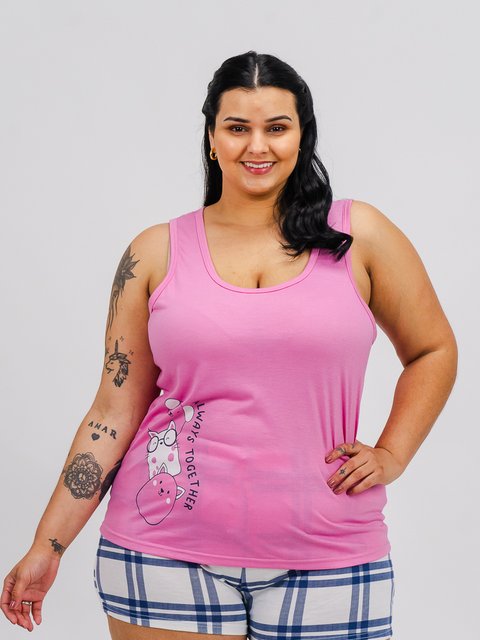 Pijama Feminino Plus Size Regata - Sempre Juntos 