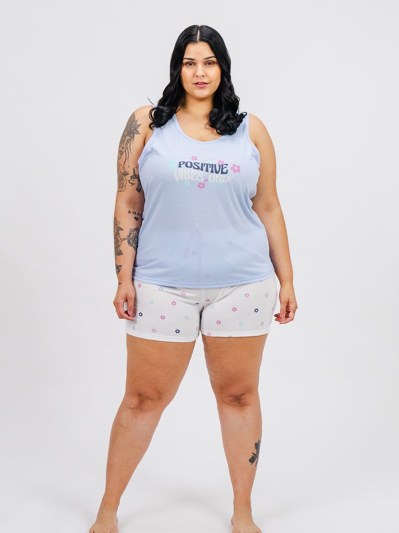 Pijama Feminino Plus Size Regata - Positive Vibes Only