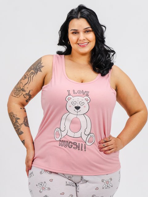 Pijama Feminino Plus Size Regata - I Love Hugs 