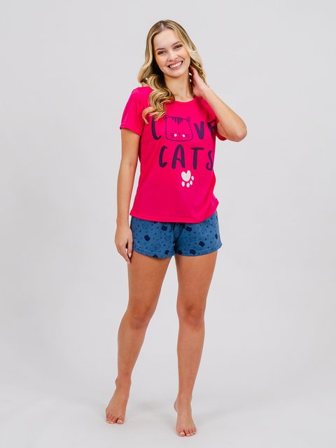 Pijama Feminino de Verão - Love Cats