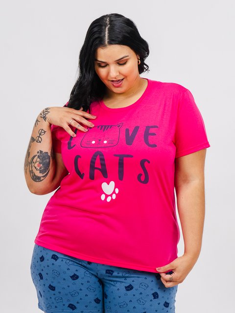 Pijama Feminino Plus Size de Verão - Love Cats 