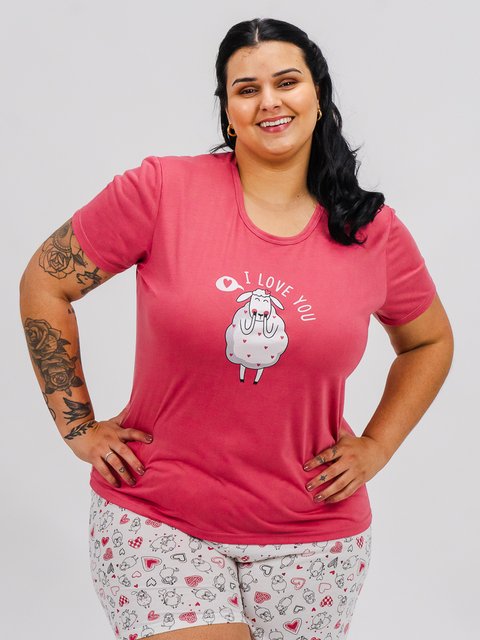 Pijama Feminino Plus Size de Verão - I Love You 