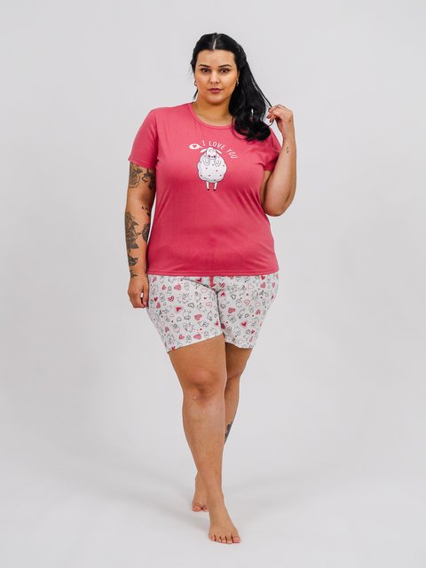 Pijama Feminino Plus Size de Verão - I Love You 