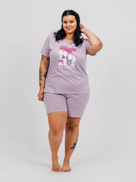 Pijama Feminino Plus Size de Verão - Cat Friends 