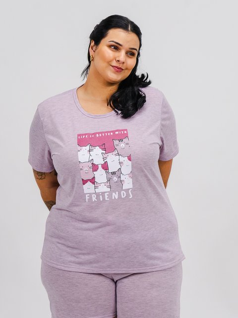 Pijama Feminino Plus Size de Verão - Cat Friends 