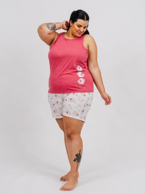 Pijama Feminino Plus Size Regata - Contando Carneirinhos