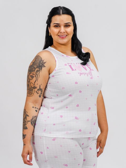 Pijama Feminino Plus Size Regata - Love Yourself