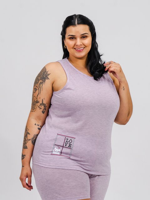 Pijama Feminino Plus Size Regata - Gato na Janela 
