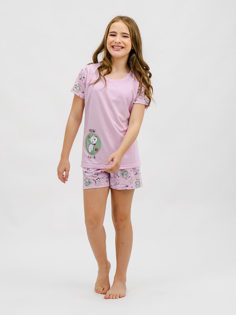 Pijama Infantil Menina de Verão - Meow Love