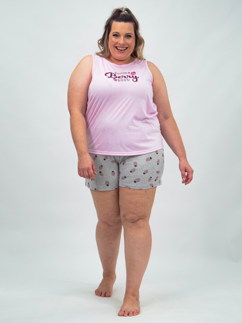 Pijama Feminino Plus Size Regata - Berry