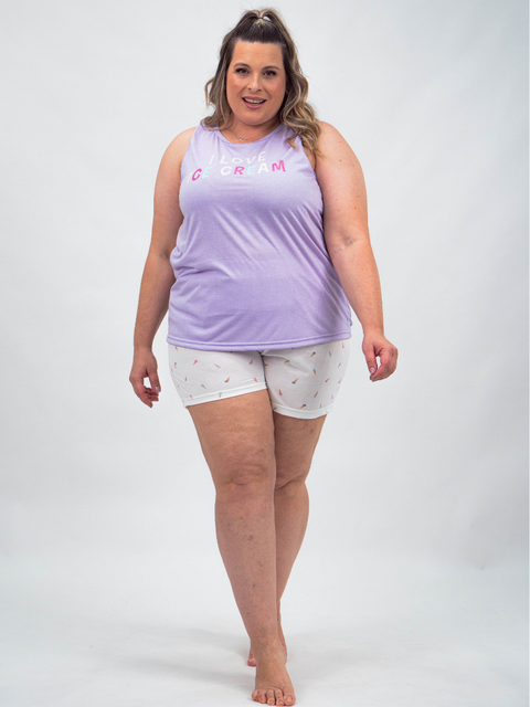 Pijama Feminino Plus Size Regata - Ice Cream 