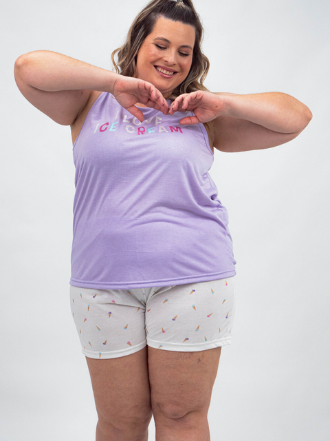 Pijama Feminino Plus Size Regata - Ice Cream 