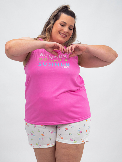 Pijama Feminino Plus Size Regata - Summer Vibes 