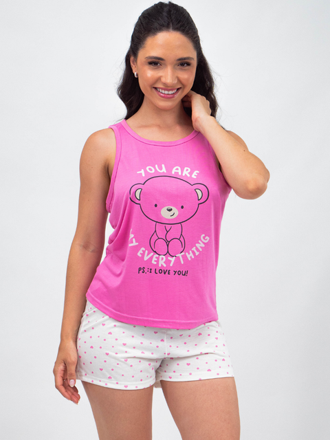 Pijama Feminino Regata - Ursinho I Love You 