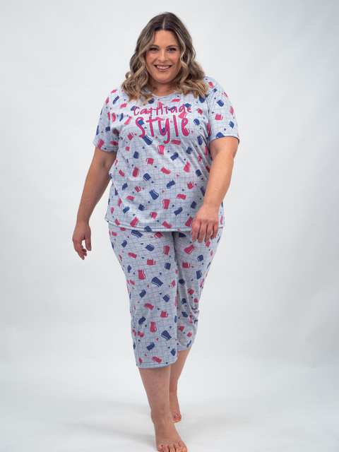 Pijama Feminino Plus Size Capri - Cat Style