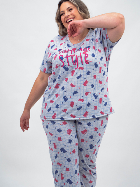 Pijama Feminino Plus Size Capri - Cat Style