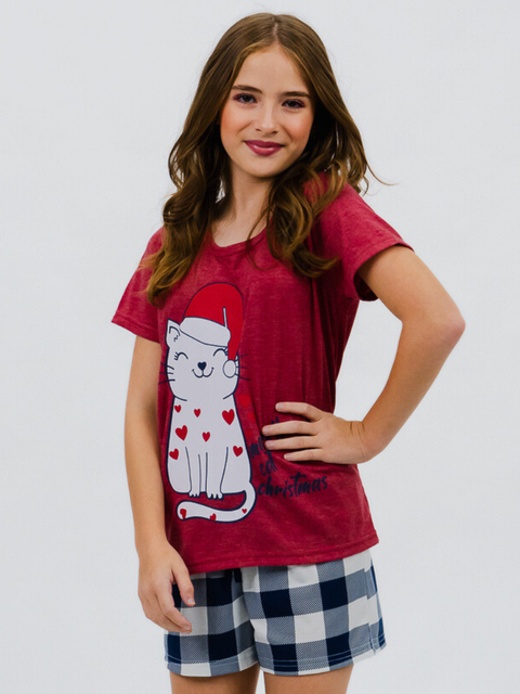 Pijama de Infantil Menina de Verão - Cat Christimas 