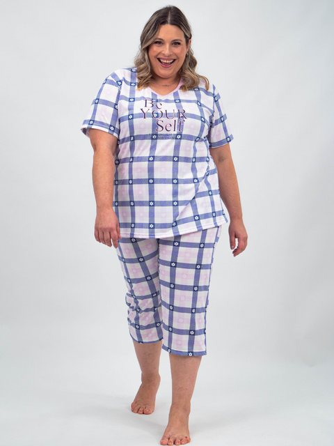 Pijama Feminino Plus Size Capri - Be Yourself Flowers