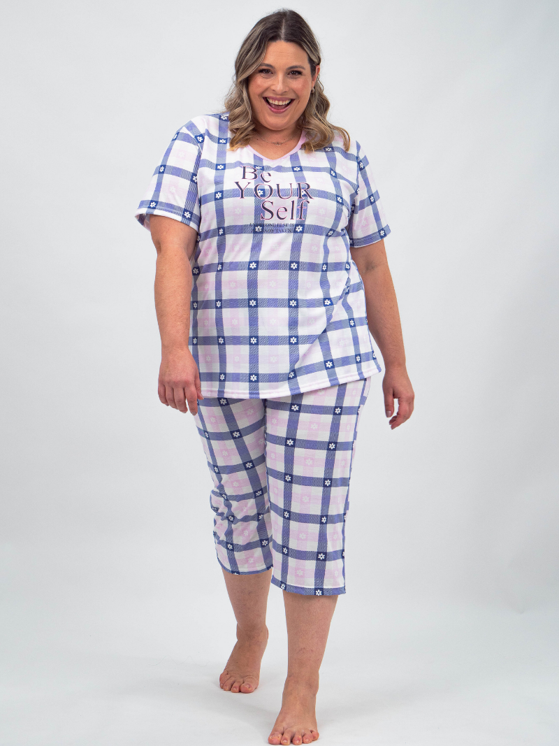 Pijama Feminino Plus Size Capri - Be Yourself Flowers