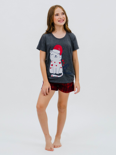 Pijama de Infantil Menina de Verão - Christimas Cat 
