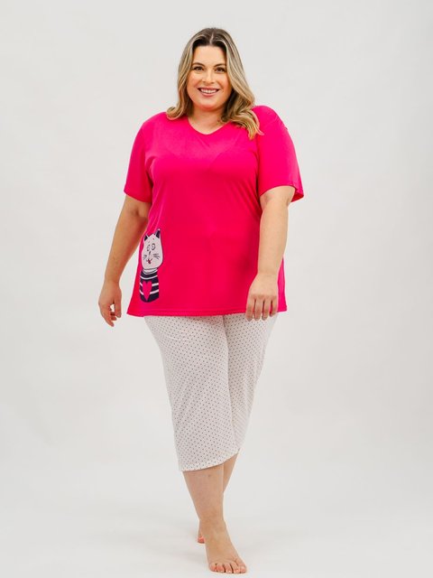 Pijama Feminino Plus Size Capri - Cat Alone