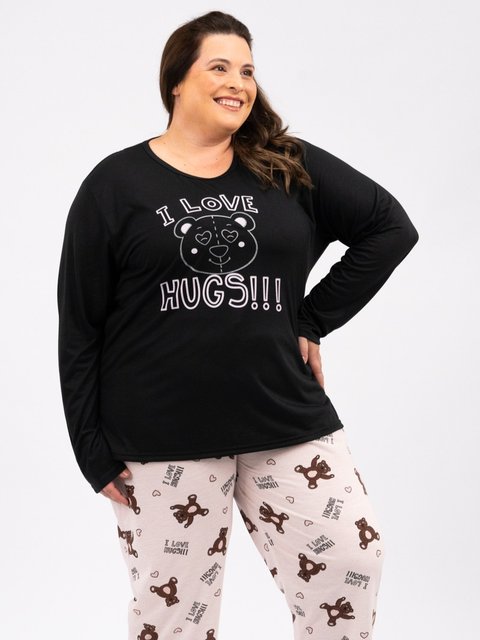 Pijama Feminino Plus Size de Inverno - I Love Hugs