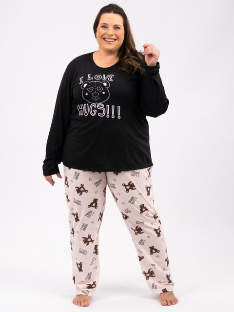 Pijama Feminino Plus Size de Inverno - I Love Hugs