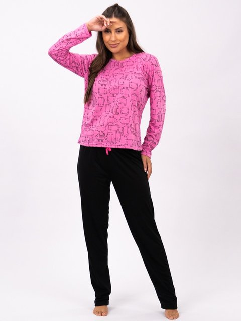 Pijama Feminino de Inverno - Gato Rosa