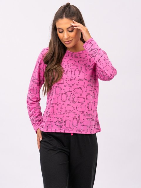 Pijama Feminino de Inverno - Gato Rosa