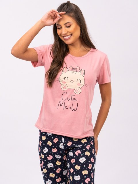 Pijama Feminino Capri - Cute Meow