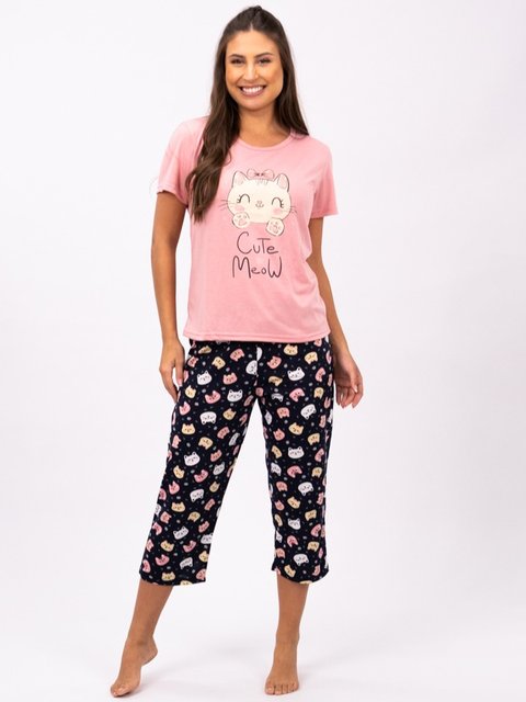 Pijama Feminino Capri - Cute Meow