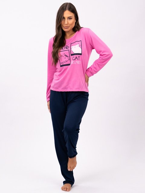 Pijama Feminino Plus Size de Inverno - Cat Selfie